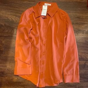 NWT Orange satin button up blouse
